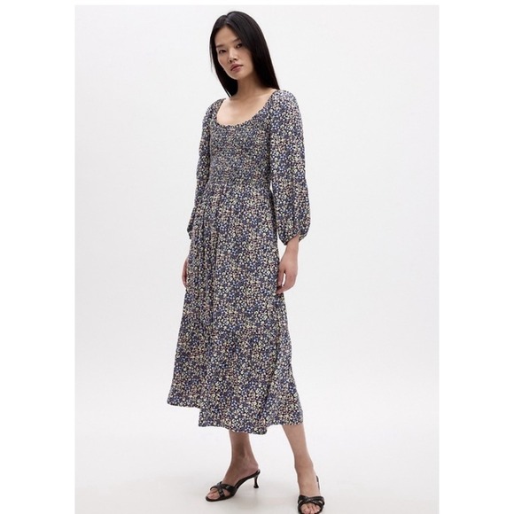 GAP Dresses & Skirts - Gap Relaxed Smocked Scoopneck Midi Ditsy Floral Dress X-Large Bohemian  Festival